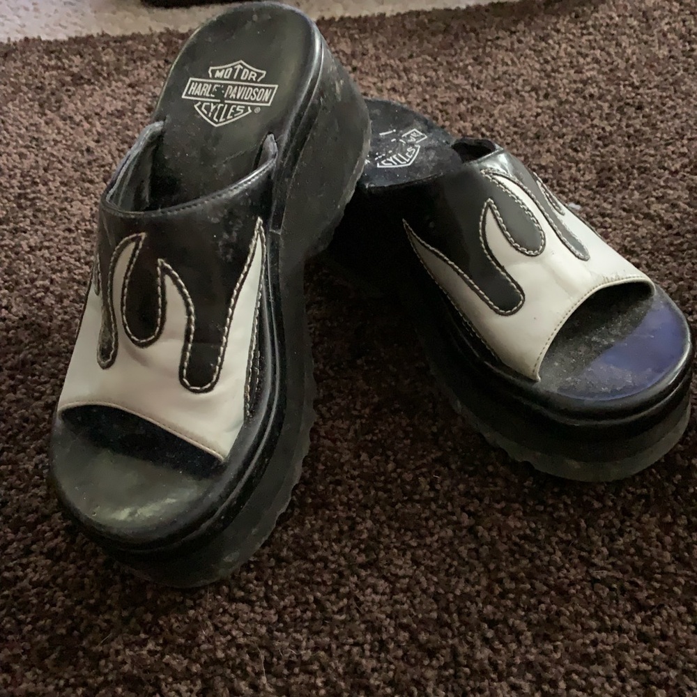 Harley Thick Sole Clogs.Silver Flames,Worn